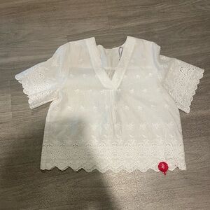 Elie tahari sky white linen blend blouse L NWT